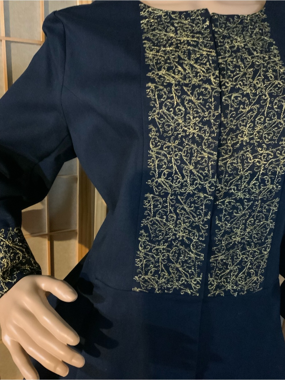 NWT Navy Women's Two-Piece Pantsuit with Gold Embroidered Panel - Picture 8 of 13